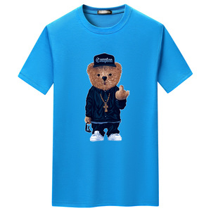 Vente en gros T-shirts graphiques en coton personnalisés pour hommes Vêtements décontractés à col rond Impression d'ours Dessin animé High Street Fashion Design surdimensionné - Product Image 2