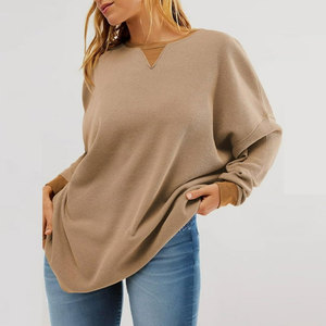 Sudaderas de gofres de gran tamaño para mujer, camisetas de manga larga con hombros caídos, Jersey de punto con cuello redondo, sudaderas informales para mujer - Product Image 5