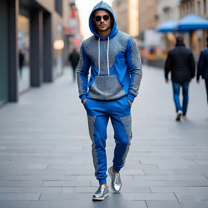 Ropa deportiva Jogging Rhinestone Chándal Casual Hombres Cremallera Capucha y pantalones de chándal Hombres Rhinestone Jogger Conjuntos de dos piezas Chándal - Product Image 5