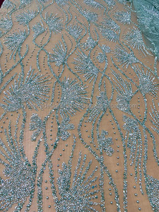 Vải Ren Đính Cườm Sang Trọng Đẹp Châu Phi Thiết Kế Mới Màu Xanh Dương Ở Dubai Đính Kim Sa Cho Váy Cưới 2021 - Product Image 3