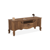 Meuble TV en bois massif traditionnel fait main avec tiroirs, finition bois foncé rustique, centre de divertissement pour salon, armoire en bois vintage