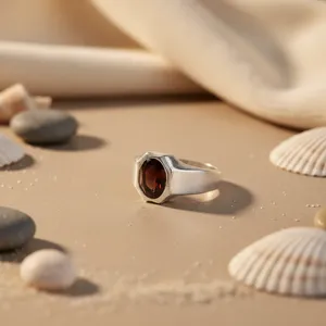 Bague Chevalière en Argent Sterling 925 avec Pierre Précieuse Grenat Taille Ovale pour Homme, Plaqué Or Rhodié, Idéale pour Mariage et Soirée - Product Image 3
