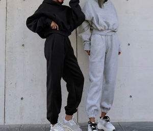 Conjunto de pantalones de chándal y Sudadera con capucha para mujer al aire libre sólido mujer Fitness GYM Wear cuello redondo sudaderas con capucha personalizadas - Product Image 4