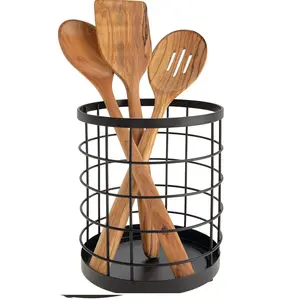 Respetuoso con el medio ambiente Vintage Farmhouse Home Kitchen Decor Soporte para cubiertos de cocina Soporte para utensilios de almacenamiento Acabado negro