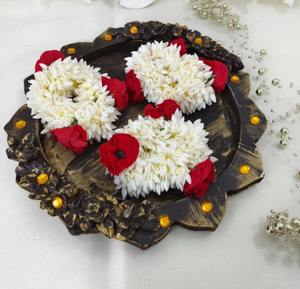 Jazmín blanco artificial con flor de rosa roja Gajra accesorios para el cabello moño Scrunchies bandas mujeres Mehndi Mayoon favores de la boda - Product Image 6