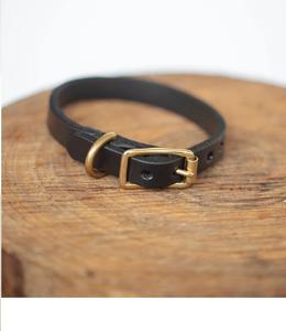 Classic 15mm <b>Black</b> Leather <b>Dog</b> <b>Collar</b> with Waterproof Feature - Product Image 1