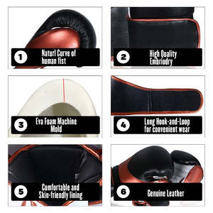 Guantes de Boxeo Profesionales Unisex de Cuero, Elásticos, para Exteriores, de Primera Calidad, 100% Cuero Genuino, para Entrenamiento de Boxeo - Product Image 4