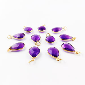 Pendentif améthyste en forme de poire en argent sterling 925 fait à la main avec lunette en diamant plaqué or et rhodium 15x10mm cadeau d'Inde - Product Image 2