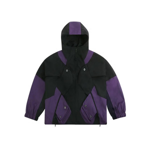 Veste coupe-vent d'extérieur respirante à fermeture éclair et à col montant pour hommes, à poches multiples, en toile, avec patchwork en 3D - Product Image 1