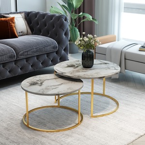 Juego de Sala de Estar Moderno de 2 Piezas, Móvil, Duradero y Portátil, con Mesa de Centro y Mesa Auxiliar, Fácil de Armar y Limpiar, de Aglomerado y Metal - Product Image 4