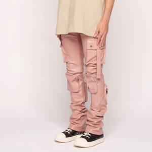 Color sólido Traje de moda Hombres Pantalones de cuero Bolsillos lisos sólidos Hombres Pantalones de cuero - Product Image 5