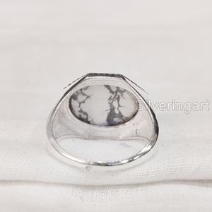 Anillo para hombre al por mayor, piedra preciosa de howlita blanca Natural, anillo de piedra natal, todos los tamaños, Joyería Árabe de Navidad, anillo de Plata de Ley 925 - Product Image 5