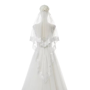 Two Layer <b>Embroidered</b> Lace Edge Bridal Veils Soft <b>Tulle</b> Lightweight Wedding Accessory for Bride Photoshoot Ceremony Fashion Wear - Product Image 2