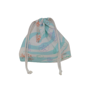 Mochila de malla de algodón certificada orgánica, biodegradable, reutilizable y de comercio justo, con patrón geométrico, tamaño pequeño y logotipo personalizado. - Product Image 2
