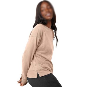 Streetwear Sweat-shirt femme tenue décontracté solide 100% coton respirant léger col rond manches longues Logo personnalisé - Product Image 4