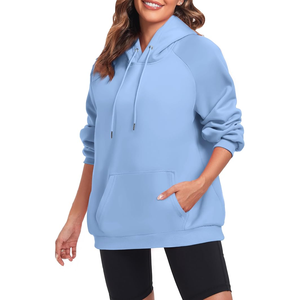 เสื้อฮู้ดสวมหัวแขนยาวสีพื้นเสื้อสเวตเชิ้ตมีกระเป๋าจิงโจ้แบบสวมหัวสำหรับผู้หญิงผ้าฝ้าย100% เกาหลี - Product Image 4