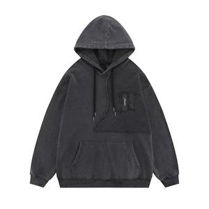 Sweat à capuche brodé patchwork texturé unique vintage pour hommes 100% coton Streetwear pull sweat logo personnalisé commandes OEM - Product Image 4