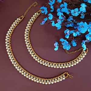 Tobillera nupcial con perla de piedra de circonita cúbica chapada en oro, joyería de boda para mujer - Product Image 2