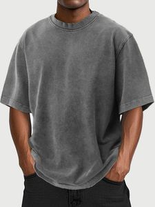 เสื้อยืดโอเวอร์ไซส์สีน้ำตาลสำหรับผู้ชาย สไตล์วินเทจ แขนกุด คอกลม ผ้าฝ้ายทอ 100% น้ำหนัก 220 กรัม แห้งเร็ว - Product Image 1