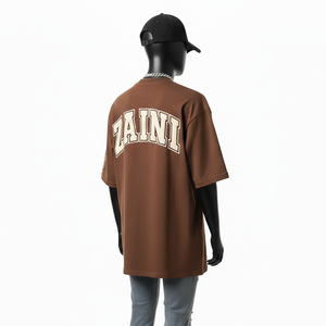 T-shirt ample pour femme en jersey de coton de qualité, toucher doux, coupe décontractée, marron avec logo brodé, T-shirt en coton pour femme - Product Image 5