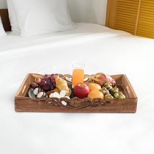 Plateau décoratif traditionnel en bois d'orchidée avec poignées, pour comptoir de cuisine, table basse, décoration de table à manger, salon, vaisselle de mariage - Product Image 1