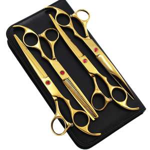 <b>Dog</b> Grooming Scissors Set, Safety Round Blunt Tip Grooming Tools Curved Thinning Straight Scissors With Comb - Product Image 3