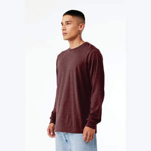 "T-shirt à manches longues Maroon Heather CVC: mélange premium de 52% coton peigné Airlume et 48% Poly, 4.2 Oz, coupe unisexe" - Product Image 2