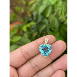 Colgante de Corazón de Plata 925 con Topacio Azul y Diamantes con Baño de Rodio, Colgante Religioso de Oro Rosa, Joyería de Oro - Product Image 1