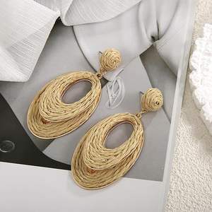 ต่างหูห่วงปาล์มทำด้วยมือสำหรับผู้หญิงเครื่องประดับแบบห้อยสไตล์โบฮีเมียนน้ำหนักเบาวันหยุดพักผ่อนชายหาดในฤดูร้อนดีไซน์แบบฟางทรงรีทรงกลม - Product Image 5