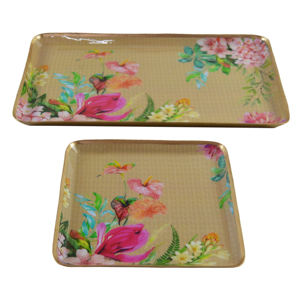 Plateau de luxe en métal émaillé sur le thème de l'or 2 tailles accessoires de cuisine plateau de service prix de gros fabriqué à des fins décoratives - Product Image 1