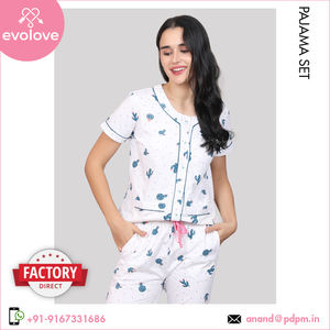 Conjunto de pijama de 2 piezas de algodón 100% para mujer, ropa de Salón Azul/verde para uso doméstico, el mejor valor para compradores a granel - Product Image 4