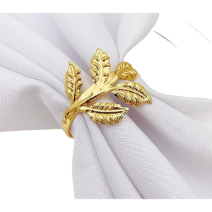 Anneau de serviette en aluminium, design feuille, couleur dorée, en stock, durable et écologique pour la restauration, l'hôtellerie, les mariages, utilisation sur table - Product Image 4