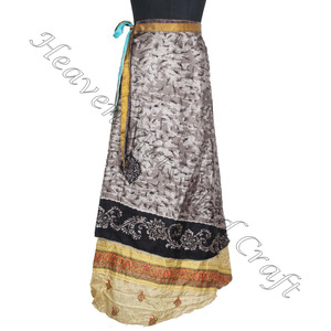 กระโปรงผ้าไหมส่าหรีแบบอินเดียสองชั้นพิมพ์ลายกลับด้านได้ผ้าคลุมชายหาดคลุมได้ผ้าคลุมกระโปรงห่อพิเศษ - Product Image 6