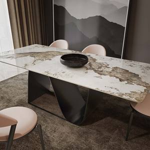 Mesa de Comedor Moderna con Base de Acero Inoxidable y Tapa de Mármol, Diseño de 2640 cm de Longitud, Capacidad para Más de 10 Personas - Product Image 3