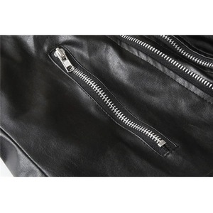 Nueva chaqueta suave PU hombres chaqueta de cuero Multi cremallera negro hombre motociclista abrigo prendas de vestir chaqueta - Product Image 2