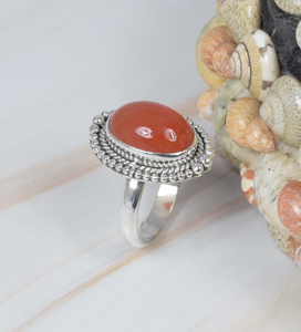 แหวนพลอยเงินสเตอร์ลิงลาย925คาร์เนเลี่ยนสีแดงเครื่องประดับทำมือรูปวงรีดีไซน์หรูหราสำหรับเป็นของขวัญครบรอบ - Product Image 2