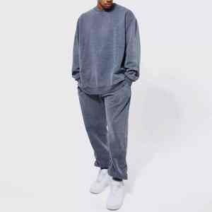 Conjunto Deportivo de Dos Piezas para Hombre, Estilo Jogging, Lavado Ácido, 100% Algodón, Último Estilo, Diseño Sólido 2 en 1, Invierno 2026 - Product Image 1