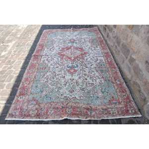 Alfombra turca Vintage de 5,4x9,3 pies, rojo, verde, Patchwork, tejido plano, área grande, Alfombra de lana para decoración de sala de estar, látex - Product Image 1