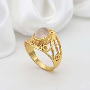 Rose Quartz <b>Boho</b> <b>Ring</b> 18k Gold Plated Brass Vintage Filigree Wholesale <b>Ring</b> For Women - Product Image 2