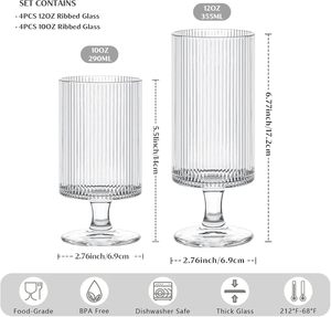 Verres à vin en forme de ballon vintage soufflés à la main, nouveau design, gobelets à côtes, 12 oz, verres à pied à rayures verticales pour cocktails et vin - Product Image 3