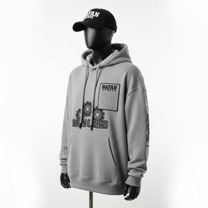 Premium quality <b>men</b> hoodie 320 GSM soft <b>fleece</b> fabric in <b>grey</b> color with embroidery custom logo oversized fit Basics Hoodie - Product Image 3