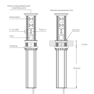 שקע חשמלי נשלף מובנה במשטח עבודה, תקן אירופאי, עם מנוע, נשלף עם USB Type-C למטבח - Product Image 3