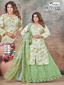 Nuevo último rayón puro 14Kg Foil Printed Top & Long Lehenga con trabajo elegante y trabajo elegante de seda de algodón Patton Dupatta por exportación - Product Image 3