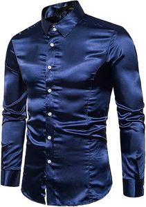 <b>Men</b> Luxury Silk <b>Shirt</b> Long Sleeve Casual Satin Dress <b>Shirt</b> Shiny Button Down Prom Wedding <b>Party</b> <b>Shirt</b> Streetwear Clothing - Product Image 4