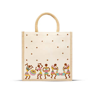Bolsa de Regalo con Logotipo Bordado de Warli Utsav, Bolsa de Regalo de Yute y Lona de Algodón, Bolsa de Embalaje para Artículos de Regalo, Cesta de Regalo para Festivales - Product Image 1