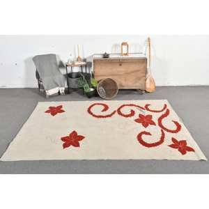 Tapis traditionnel en laine rouge beige 5.5x7.7 pieds Vintage turc Patchwork Design plat tissage Latex pour décorations de salon adolescent - Product Image 1