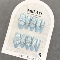 Kuku Palsu Fairycore Press-on Grosir Buatan Tangan 3D Kristal Bunga Jelly Almond Dapat Digunakan Kembali Kuku Palsu Kustom Pemasok OEM