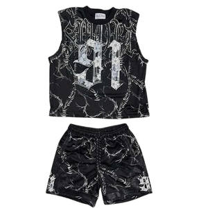 Maillot de baseball strass sans manches hommes maille strass débardeur personnalisé strass ensembles courts pour les jeux d'été 2025 - Product Image 1