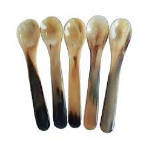 Nouveauté : Cuillère en corne de bœuf naturelle, vaisselle, 100% corne de bœuf véritable, service à salade, petites cuillères et fourchettes, couverts en corne naturelle - Product Image 3