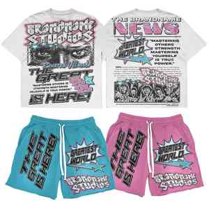 Ensemble de shorts d'été pour hommes 100% T Shirt en coton avec short Ensemble deux pièces Léger Respirant Casual Streetwear Gym Wear - Product Image 4